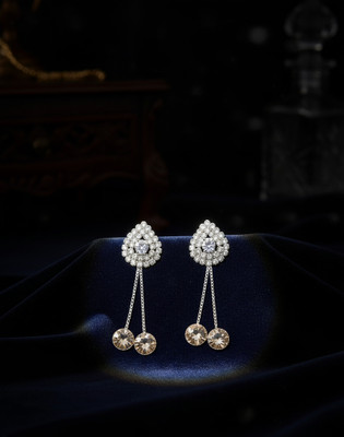 desi drapes Desi Drapes Sparkling Silver Teardrop Crystal Dangler Earrings for Women & Girls Crystal Alloy Stud Earring, Drops & Danglers