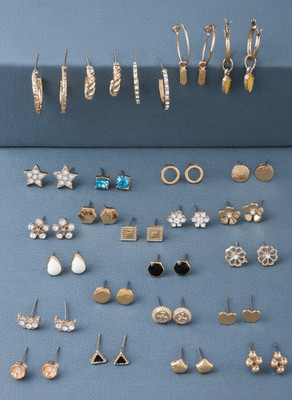 JDENTERPRISES Trendy 25 Pair Gold Plated Hoop and Stud Earring Combo Set Pearl Alloy Stud Earring