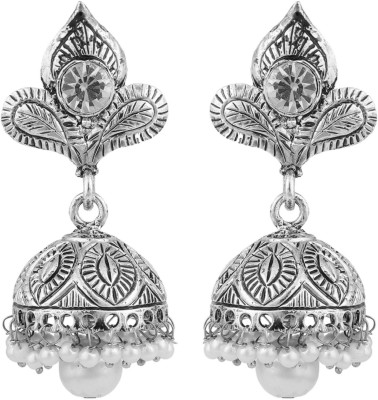 JEWELS GURU Silver Plated Teardrop Shape Stone Studded Jhumka Earring_JG Pearl Brass Jhumki Earring