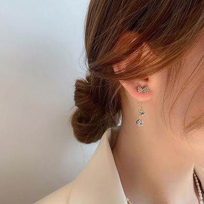 Vembley Vembley Korean Studded Bow Shiny Drop Earrings For Women/Girls Cubic Zirconia Alloy Drops & Danglers