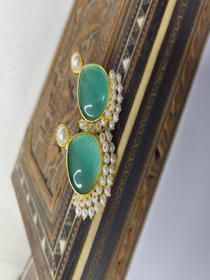 MK Gallery Monalisa Tone sea green & Gold Drop Earrings Brass Earring Set