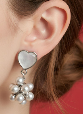 eloria Ad White Moti earrings set Alloy Earring Set, Chandbali Earring, Jhumki Earring, Rhinestone Studs, Stud Earring