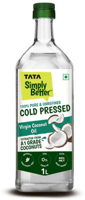 Tata Simply Better Pure & Unrefined Cold Pressed Virgin Coconut Oil Plastic Bottle(2 x 1 L)