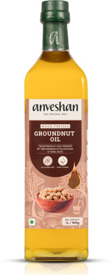 Anveshan Wood Cold Pressed Kacchi Ghani Groundnut Oil Glass Bottle(1 L)