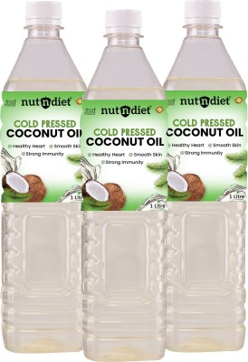 nutndiet Cold Pressed Coconut Oil| Pure | Natural | Vegan | PET Bottle (1 Litre X 3) Coconut Oil PET Bottle(3 x 1 L)