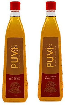 Puvi 2L Cold Pressed Gingelly/Sesame Oil (Virgin, Chekku/Ghani) - 1 Litre*Pack of 2 Sesame Oil Plastic Bottle(2 x 1 L)