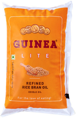 Guinea lite Refined Pure Rice Bran I Edible I Cooking I Eating I Cold Pressed I Brown Rice Bran Oil Pouch(1 L)