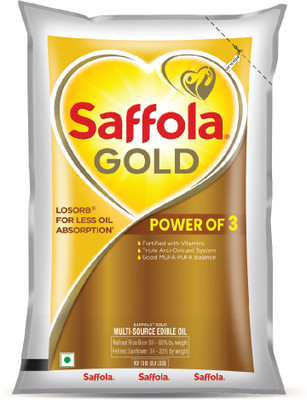 Saffola Gold Sunflower & Rice Bran refined oil | For heart healthy and delicious cooking Blended Oil Pouch(910 g)