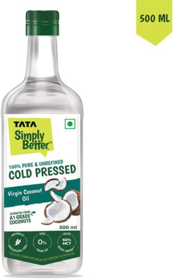Tata Simply Better Pure & Unrefined Virgin Cold Pressed Coconut Oil Plastic Bottle(2 x 0.5 L)