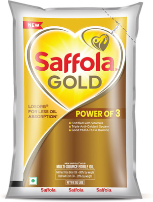 Saffola Gold Corn & Rice Bran refined oil | For heart healthy and delicious cooking Blended Oil Pouch(910 g)