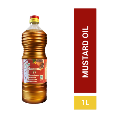 PATANJALI Pure kachi Ghani/Chekku, Sarson Tel Mustard Oil Plastic Bottle(1 L)
