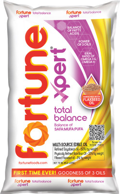 FORTUNE Xpert Total Balance Rice Bran, Flax Seed, Soya Bean Blended Oil Pouch(1 L)