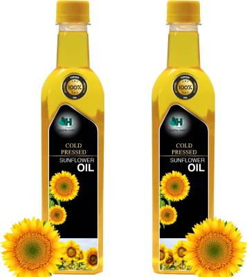 Healthy Roots Cold Pressed Sunflower Oil (2 x 1L)| Pack of 2 | Chekku | 2L Wood Pressed Oil Sunflower Oil PET Bottle(2 x 1 L)