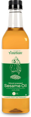 AMRITAM Wood Pressed Sesame/Gingelly Oil, Pure, Kolhu/Kacchi Ghani/Chekku, Taste & Aroma Sesame Oil PET Bottle(1 L)