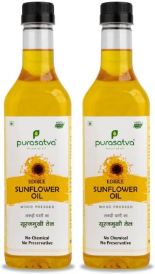 PURASATVA Wood Pressed Sunflower Oil Pack of 2 Each 1 Ltr for Cooking, Pure Cold Pressed Sunflower Oil PET Bottle(2 x 1 L)