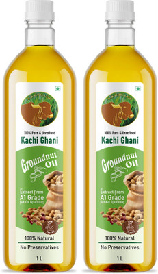 R K ORGANIC Kachi Ghani Groundnut/Peanut Oil For Cooking Groundnut Oil PET Bottle(2 x 1 L)