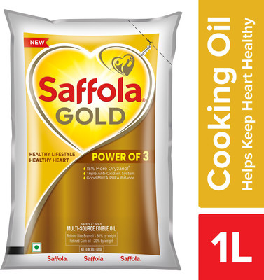 Saffola Gold| Power of 3 | Blend of Rice Bran & Corn Blended Oil Pouch(1 L)