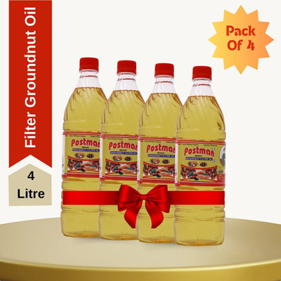 Postman Cold Pressed Filtered Groundnut Oil Plastic Bottle(4 x 1 L)