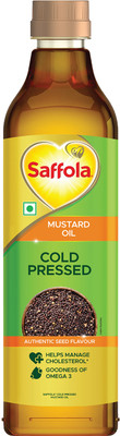 Saffola Cold Pressed Mustard Oil | Helps Manage Cholesterol | Goodness of Omega 3 Mustard Oil PET Bottle(1 L)