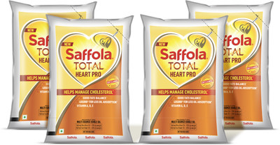 Saffola Total Heart Pro Rice Bran & Sunflower refined cooking oil Sunflower Oil Pouch(4 x 910 g)
