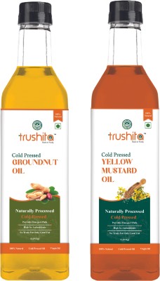 Trushita Cold Pressed Oil Combo Groundnut Oil 1L + Yellow Mustard Oil 1L Pure Edible Oils Groundnut Oil PET Bottle(2 x 1 L)