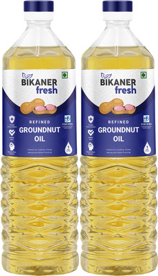 Bikaner Fresh Groundnut Oil 2 Litre Bottle (1 Litre x 2) Enriched with Vitamins A & D2 Oil Groundnut Oil Plastic Bottle(2 x 910 g)