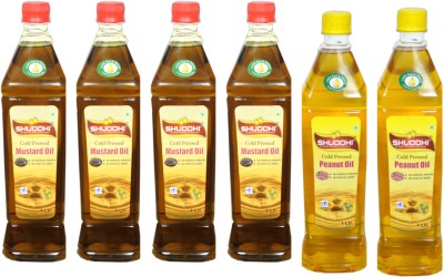 shuddhi A PLUS Cold pressed{Kachi ghaani} Mustard oil 4 Liter +groundnut oil 2 liter combo pack Mustard Oil Plastic Bottle(6 x 1 L)