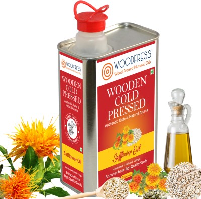 WOODFRESS Wooden Cold Pressed Safflower Oil 1L - Kardai, Kardi, Kusum ka Tel (Wood Pressed / Lakdi Ghani / Marachekku) Safflower Oil Tin(1 L)