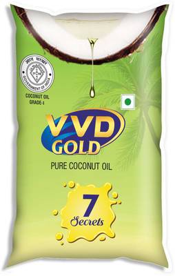VVD Gold Pure Coconut Oil - 1 Litre Flexi pouch | Cooking Oil with Good Cholestrol | Coconut Oil Pouch