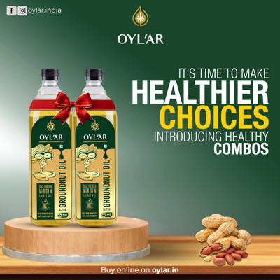 OYLAR Cold Pressed Virgin Edible Groundnut Oil Groundnut Oil Plastic Bottle(2 x 1 L)