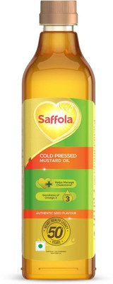 Saffola Cold Pressed Mustard Oil | Helps Manage Cholesterol | Goodness of Omega 3 Mustard Oil PET Bottle(1 L)