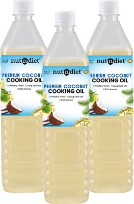 nutndiet Premium Coconut Cooking Oil| Pure | Natural | PET Bottle (3 Litre) (1 Litre X 3) Coconut Oil PET Bottle(3 x 1 L)