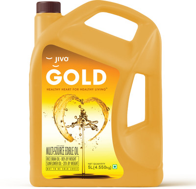 JIVO Gold Refined Oil Blend Of Rice Bran Oil & Sunflower Blended Oil Can  (5 L) For Rs. 645 @ 39 %