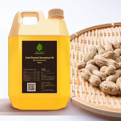 Village Organica Cold Pressed Groundnut Oil | Peanut Oil | Single Pressed Oil extracted from Native/Desi Breed Organic Peanuts | Authentic and Aromatic | (5000 ml)| Groundnut Oil Jar(5 L)