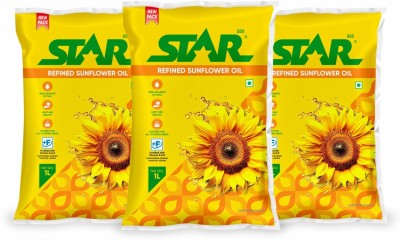 STAR 555 Refined Super Lite Advanced Cooking Sunflower Oil Pouch(3 x 1 L)