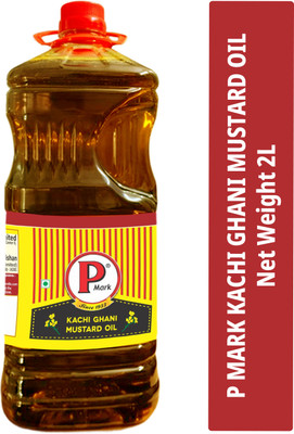 P Mark Mustard Oil P Mark Kachi Ghani Pure Mustard Oil 2 Litre | mustard oil 2 litre kachi ghani Mustard Oil Plastic Bottle(2 L)