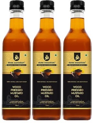 SHREE AANANTAM Wood Pressed Mustard Oil - 1L x 3 |Cold Pressed Cooking Oil|Kachi Ghani Mustard Oil Plastic Bottle(3 x 0.33 L)