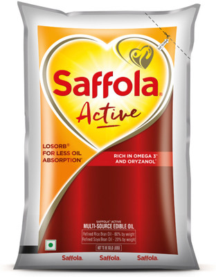 Saffola Active Rice Bran & Soyabean Refined Cooking Oil Rich in Omega 3 & Oryzanol Blended Oil Pouch(930 ml)