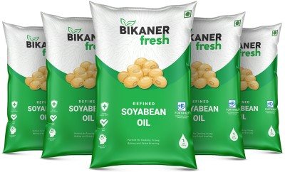 Bikaner Fresh Soyabean Oil 5 Litre Pouch (1 Litre x 5) Refined & Pure Cooking Oil, Best Edible Soyabean Oil Pouch(5 x 910 g)