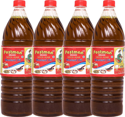 Postman Kacchi Ghani Wood Pressed Mustard Oil Plastic Bottle(4 x 1 L)