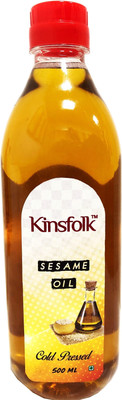 Kinsfolk Organic Gingelly/Sesame Cold Pressed (( Virgin, Chekku/Ghani )) Sesame Oil Plastic Bottle(500 ml)