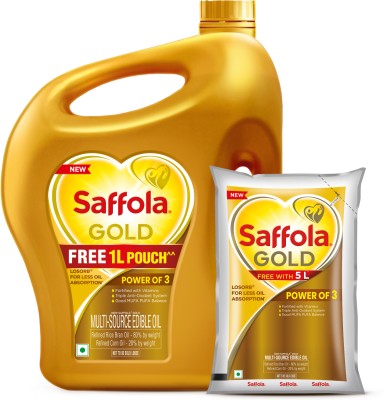 Saffola Gold| Power of 3 | Blend of Rice Bran & Corn Blended Oil Can(5 L)