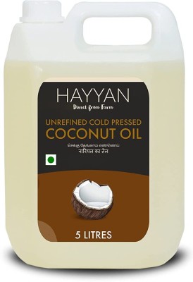 HAYYAN Own Farm Cold Pressed Unrefined Coconut oil for Cooking, Skin, Hair & Baby massage - 5 Litres Coconut Oil Can(5 L)