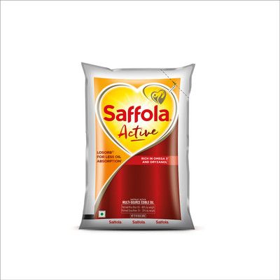 Saffola Active Rice Bran & Soyabean refined oil |Less oil absorption for weight watchers Blended Oil Pouch(850 g)