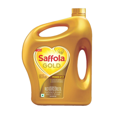 Saffola Gold,Rice Bran & Corn Multi-source Edible Oil, Less oil absorption,Vitamin A & D Blended Oil(3.64 kg)