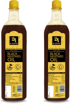 24 Karat Organic Black Mustard Vergin Oil 1L Pack of 2 | Double Filtered | Cold Pressed Mustard Oil PET Bottle(2 x 1000 ml)