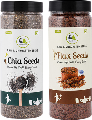 GymGrains Premium Natural Flax Seeds + Chia Seeds Combo | Roasted Flax Seeds(2 x 100 g)