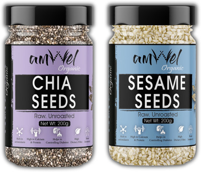 Amwel Combo of Raw Chia Seeds 200g + Raw Sesame Seeds 200g (Pack of Two) Mixed Seeds(2 x 200 g)
