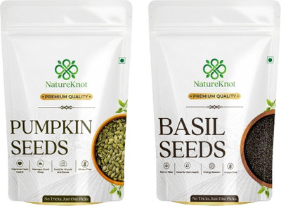 Natureknot Raw Pumpkin Seeds & Basil Seeds Combo Pack | Basil Seeds, Pumpkin Seeds(2 x 100 g)