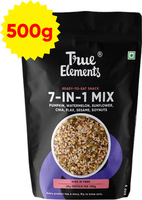 True Elements 7 in 1 Super Seeds and Nut Mix for weight loss, Healthy snacks | Edible seeds Mixed Seeds, Pumpkin Seeds, Watermelon Seeds, Sunflower Seeds, Black Chia Seeds, Sesame Seeds, Roasted Flax Seeds(500 g)